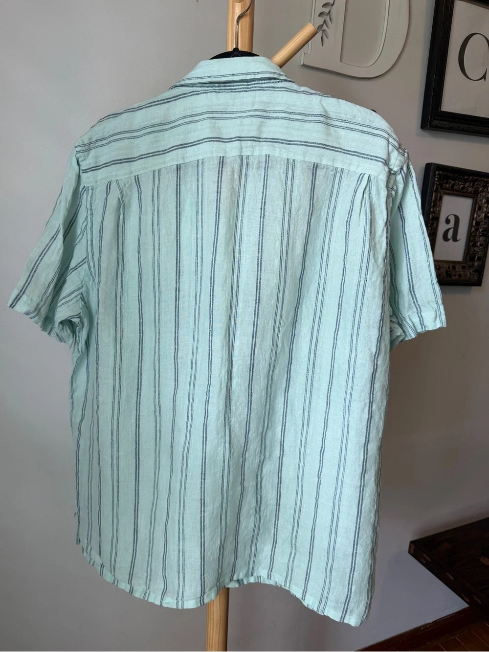 Club Room Textured Linen Shirt Men’s Size XL Aqua Striped Short Sleeve Button up